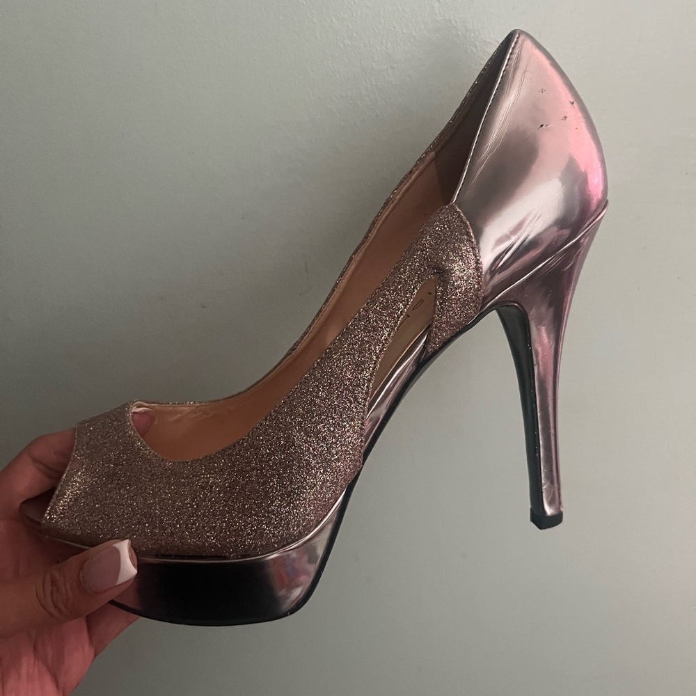 Elegant Metallic Peep-Toe Heels